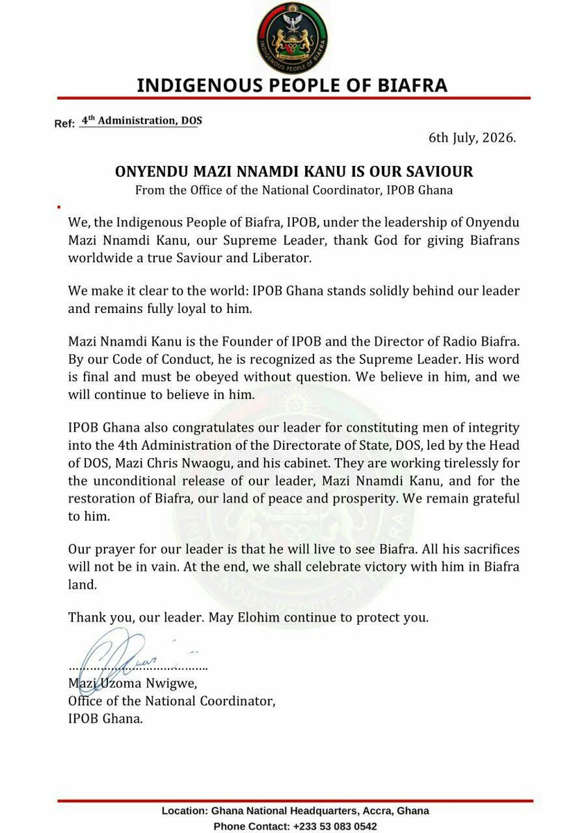 Chi_umuigbo's tweet photo. IPOB family in Ivory coast and Ghana stands in solidarity with Mazi Nnamdi Kanu and the newly appointment 4th administration of DOS, led by Chris Nwaọgu.
@JusticeDept
@KnessetENG
@SwissMFA
@BBCWorld
@CNN
@Reuters
@AJEnglish
@ChannelsTV
@SaharaReporters https://t.co/xcIhxQzCXh