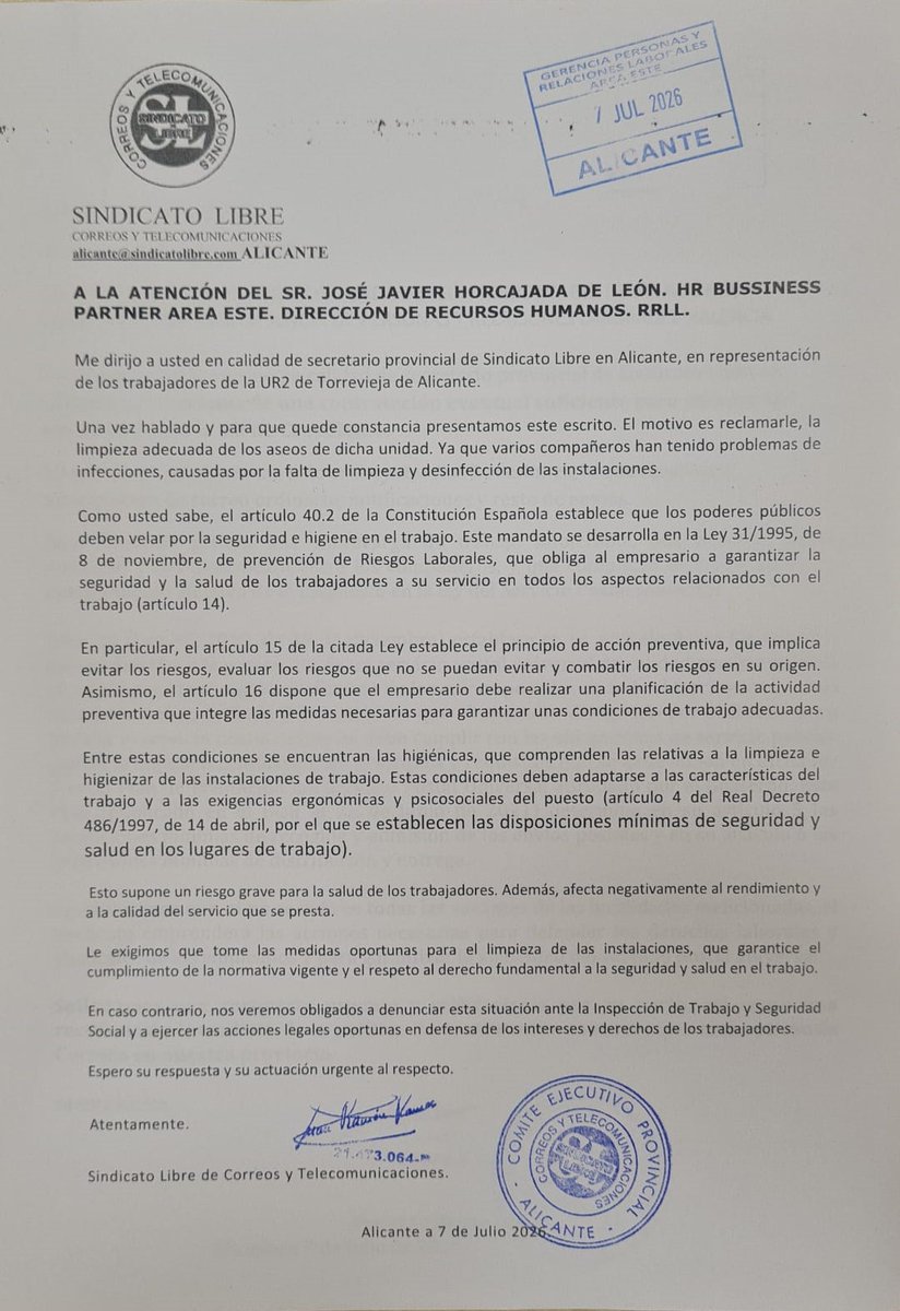 06Slibre's tweet photo. Escrito: UR2-TORREVIEJA, Limpieza e Higiene (07-07-26). https://t.co/bReK4tvhnr
