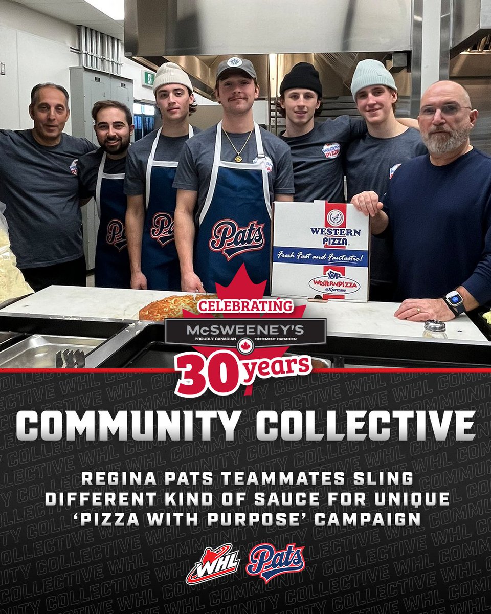 TheWHL's tweet photo. The @WHLPats' 'Pizza with Purpose' campaign saw teammates head out to Western Pizza locations across the Queen City to help out with everything from taking orders to delivering pizza to fansβ doors!
π | https://t.co/jPsVZ2BjQd
@CanadianJerky | #WHLCommunity https://t.co/g02Y6h4OvE