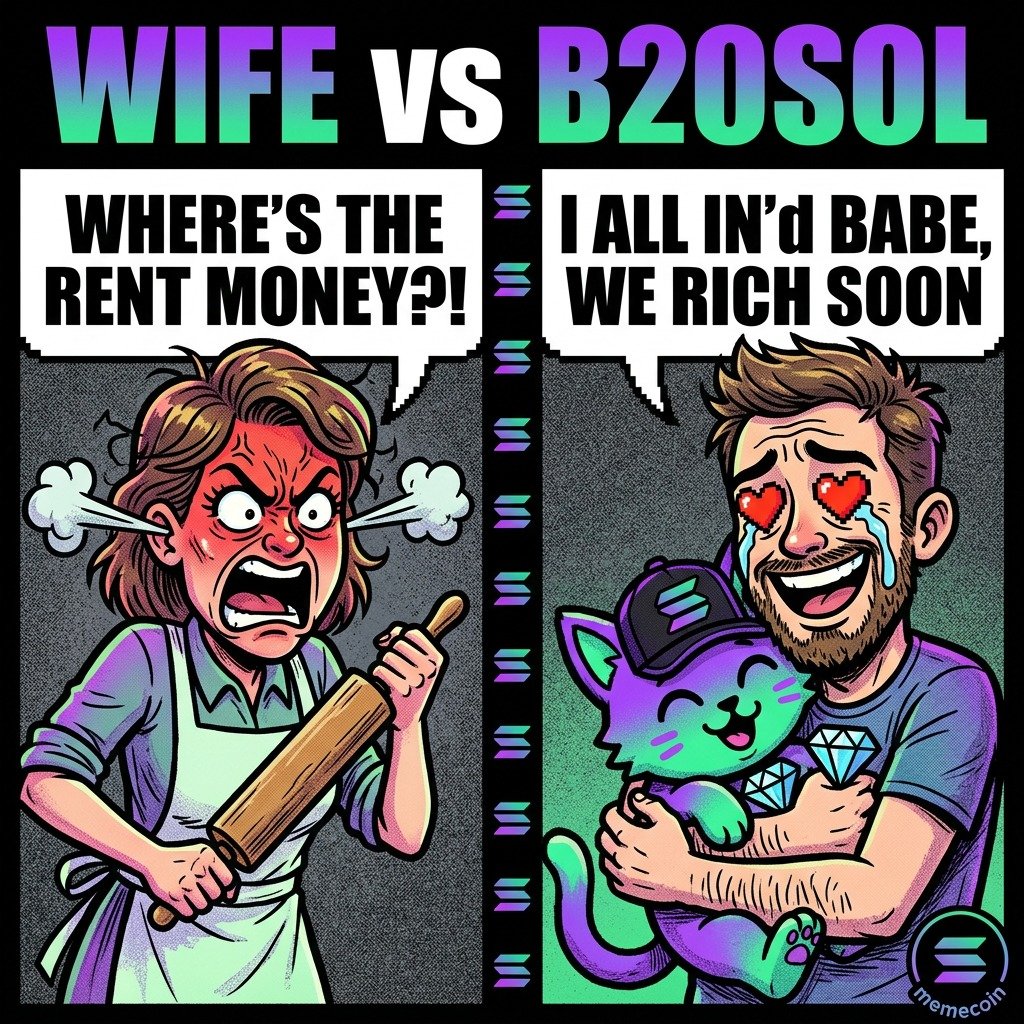 B20SOL's tweet photo. Wife vs B20SOL 💍😤 📝 "Wife: 'It's me or the cat.' Me: hugs B20SOL tighter 🐱💜

#CryptoWife #B20SOL #TrueLove https://t.co/uVB2ZM8Qmm