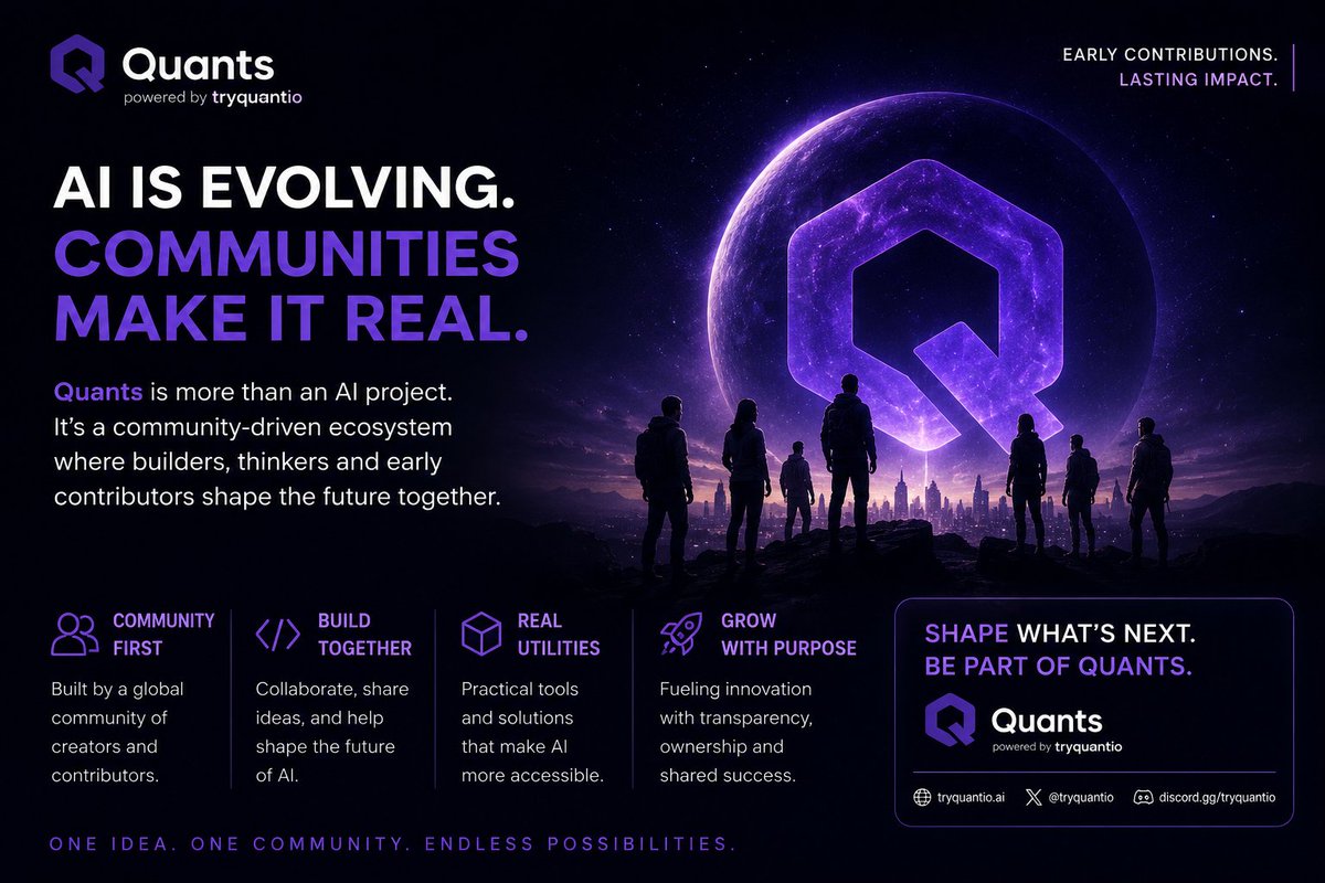 Bundoo45's tweet photo. Everyone is talking about AI.

I'm more interested in the people building with it.

That's what drew me to @tryquantio.

Quants feels less like another AI project and more like a community growing around an idea. I'm looking forward to seeing how it develops.

I'll be watching💯 https://t.co/PmP1qinGSK