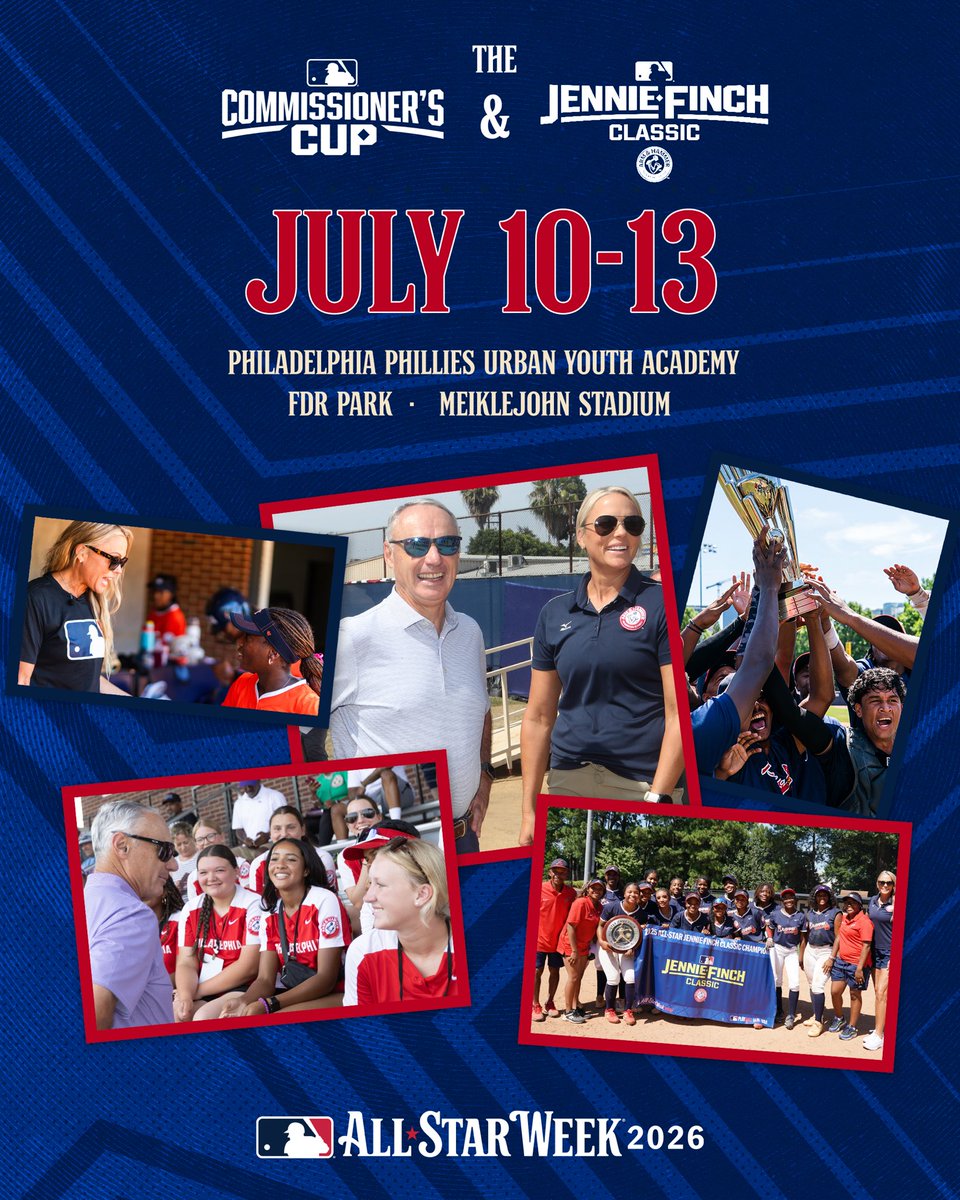 MLBRBI's tweet photo. The Commissioner’s Cup &amp; Jennie Finch Classic presented by Arm &amp; Hammer returns to MLB All-Star Week July 10-13! ⚾️🥎
￼
Join in supporting MLB Youth Academy high school baseball and softball players competing for the championship title‼️🏆 https://t.co/JX4jVIPxb2