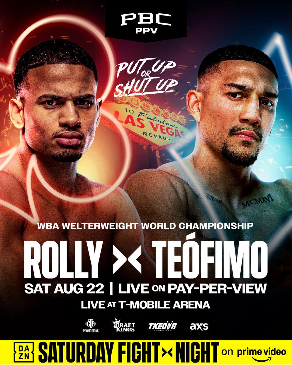BrunchBoxing's tweet photo. 📢 ANNOUNCED: Rolando Romero (c) vs. Teofimo Lopez

📆 08/22

📍T-Mobile Arena |  Las Vegas, Nevada 

🎬 TGB Promotions, Takeover Promotions (Premier Boxing Champions)

🎥 Put Up or Shut Up 

📺 PBC PPV on DAZN &amp; Prime Video 
 
#BrunchBoxing https://t.co/5LElQ8QNch