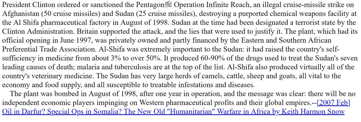 Bill_Owen's tweet photo. @samhusseini We all remember what Clinton did to Kosovo. But who remembers the #Sudan and the #alshifa pharma plant he destroyed to distract from the Lewinsky hearings? https://t.co/qhoCnd3fYZ