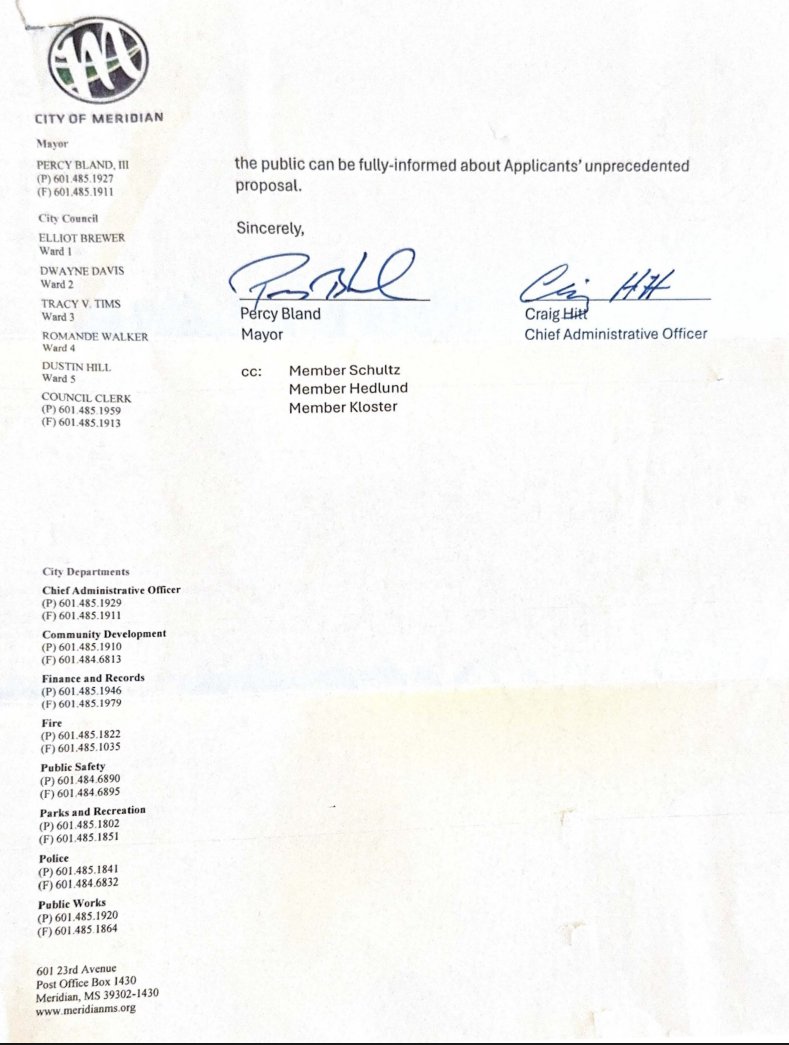 StopRailMerger's tweet photo. The City of Meridian, Mississippi has formally withdrawn its letter of support for the @UnionPacific - @nscorp  merger, telling the @STB_Newsroom the railroads "have not been able to show many of the major benefits" they promised. This comes after Ohio State Senator Thomas Patton, Chair of the Transportation Committee, withdrew his support for the merger, citing concerns over reduced competition and harm to rail-dependent communities. https://t.co/EybbMyCPhJ