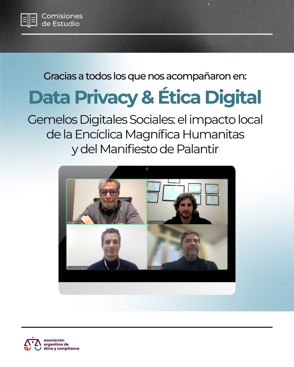 AAECOMPLIANCE's tweet photo. 🙌 Gracias a @luisgbx y a @pabloserdan por compartir esta conversación junto a @Privacivitas y Lucas Barreiro, directores de la Comisión de Data Privacy &amp; Ética Digital.

🎥 Muy pronto en YouTube.

#AAEC #DataPrivacy #ÉticaDigital https://t.co/YcLeJpmgSB
