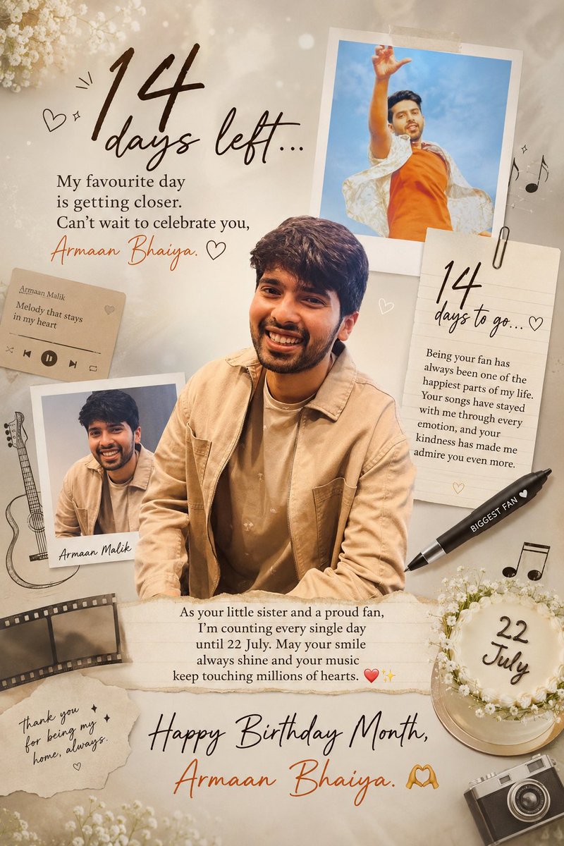 armaanians37053's tweet photo. 14 days to go... 🤍
Counting every day until 22 July. Can't wait to celebrate you, Armaan Bhaiya. ❤️✨ #14DaysToGo #HappyBirthdayArmaanMalik #ArmaanMalik #Armaanian #BirthdayCountdown #FanLove #22July #MusicHeals @ArmaanMalik22 💙 https://t.co/TtCc5q9R5S