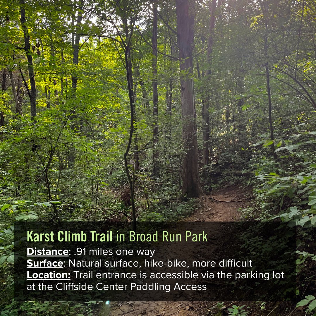 TheParklands's tweet photo. Did you know that the Karst Climb Trail in Broad Run Park winds through a landscape shaped by limestone? Learn more in the graphics, then plan your hike on our website. Visit after dry weather—the dirt trail can get muddy! Get trail info: https://t.co/XxqEhvuJfO https://t.co/Nfzr2hNHHC
