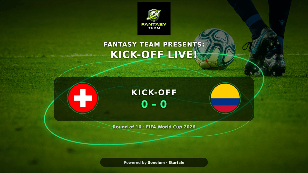 fantasyteamio's tweet photo. IT'S ON! SWITZERLAND vs COLOMBIA — KICK-OFF LIVE! ⚽🔥
Switzerland 🇨🇭 vs Colombia 🇨🇴 — 0–0 in Round of 16!
FantasyTeam showdown begins. Who takes the three points? 👀
#WorldCup2026 #FantasyTeam #Football #Soneium #Startale #Switzerland https://t.co/vhD1e60El9