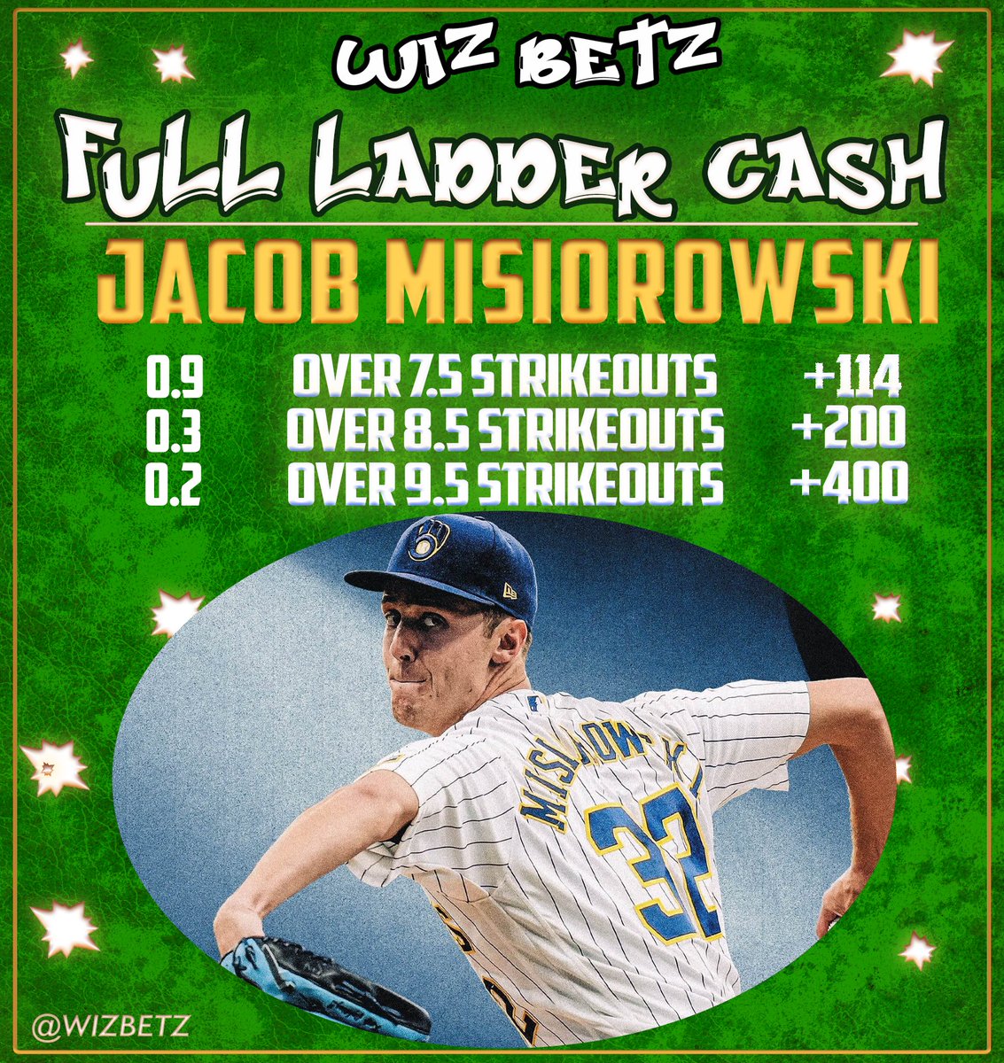 WizBetz's tweet photo. $25 TO SOMEONE WHO LIKES⬇️

🏦FULL STRIKEOUTS LADDER CASH🏦

✅Jacob Misiorowski 8+ Strikeouts
✅Jacob Misiorowski 9+ Strikeouts
✅Jacob Misiorowski 10+ Strikeouts

The Ladder GOAT comes through yet again🐐

Who is ready for the K ladders this summer? https://t.co/HbaYGi2GRF