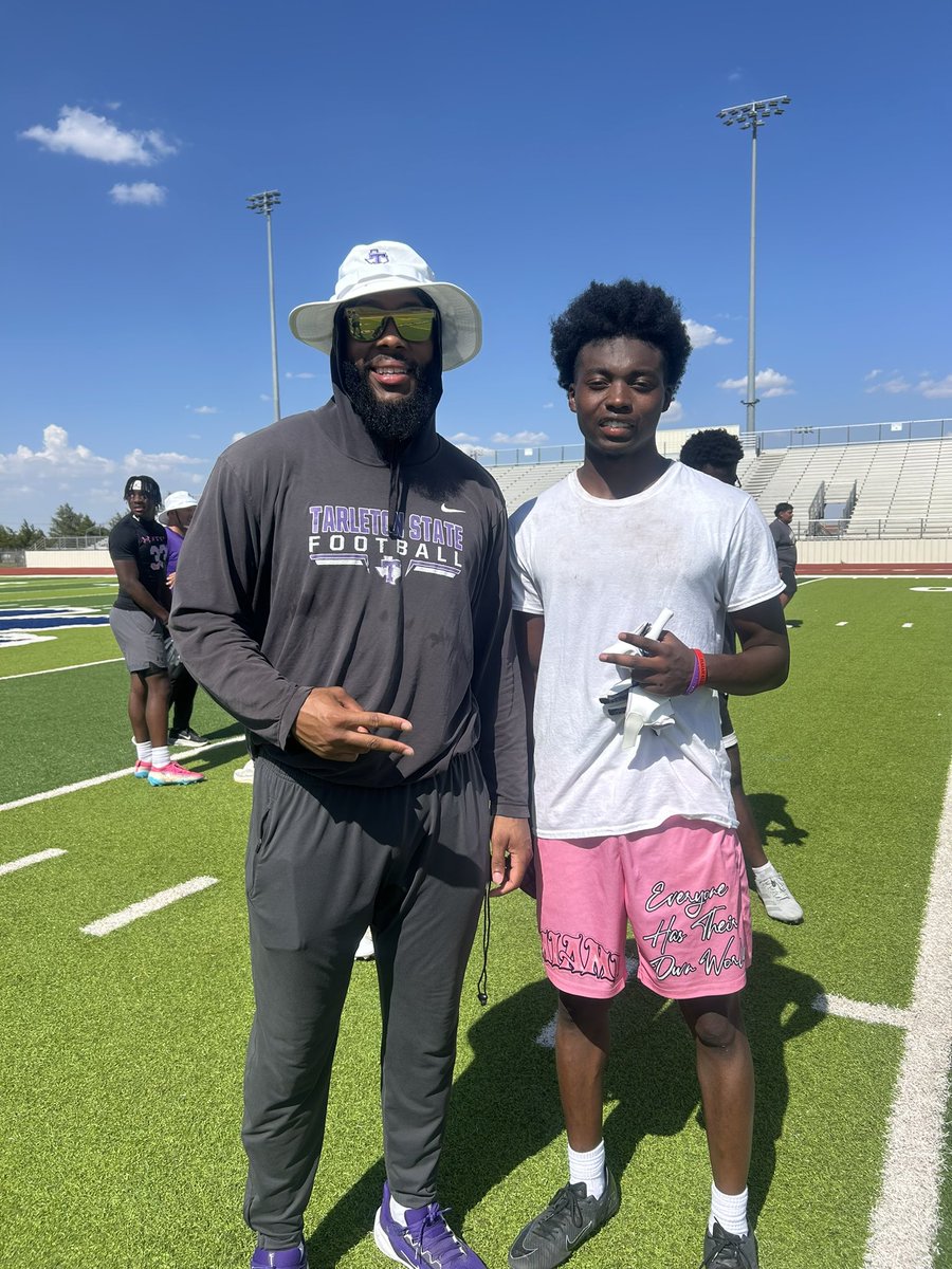 D1_koy's tweet photo. Had a good time at @TarletonFB camp looking forward to getting on campus! @Coach_Sims1 @CoachWaltonTSU @tjmac_6 
@Eric_Mims_Sr @Dannie_Snyder52 @HawthorneCoach @CoachWhiteDB1 @806hsscmedia @CORESportsRec https://t.co/Y69ikG8N2A
