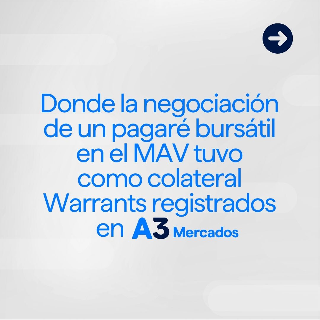 a3mercados's tweet photo. Un nuevo avance para el financiamiento del agro 🚀

Transformamos cosecha almacenada en una garantía real que financia capital de trabajo.

Como infraestructura clave del sistema financiero aportamos nuestro Registro de Warrants. Donde hacemos posible la registración, transmisión y custodia electrónica de estos instrumentos para que puedan integrarse con nuevas soluciones de financiamiento. 

Es un trabajo articulado entre A3, la @BCCH_OK, el @MAVSAOficial y @ControlunionARG, juntos construimos un circuito operativo muy eficiente. Donde la negociación de un pagaré bursátil en el MAV tuvo como colateral Warrants registrados en A3 Mercados.

🔹 ¿El resultado? Las empresas agropecuarias ahora pueden financiarse utilizando su propia mercadería, transformándola en garantía real. Todo este proceso ocurre bajo los más altos estándares de transparencia, registro y seguridad jurídica propios del mercado de capitales. 

Accesibilidad, menor inmovilización de activos y tasas competitivas para el productor. 

📲 Leé la noticia completa y conocé todos los detalles del circuito acá: https://t.co/dTl2JXqApP 

#AgroFinanzas #MercadoRegulado #Warrants
