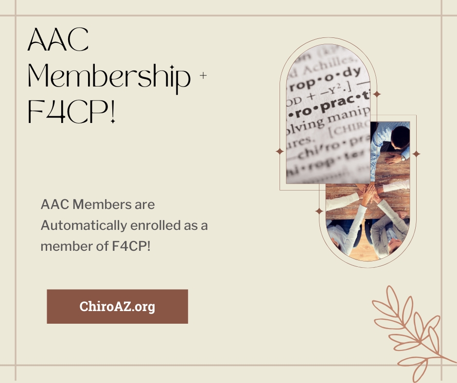 AAChiroAZ's tweet photo. Did you know that when you become a member of the Arizona Association of Chiropractic, you're automatically enrolled as a member of the Foundation for Chiropractic Progress (F4CP) at no additional cost?

Learn more at https://t.co/oTVXXCOR0E. https://t.co/GjsgOSVruP