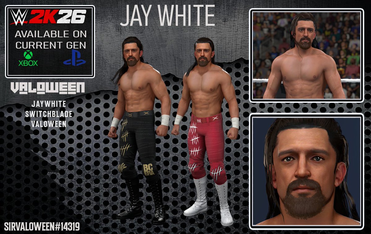 Valoween's tweet photo. Switchblade Jay White available now

If you're not down with that I got two words for ya - GUNS UP!

Moveset: @HarvAddy
 
#wwe2k26 https://t.co/IG55aLOVUk