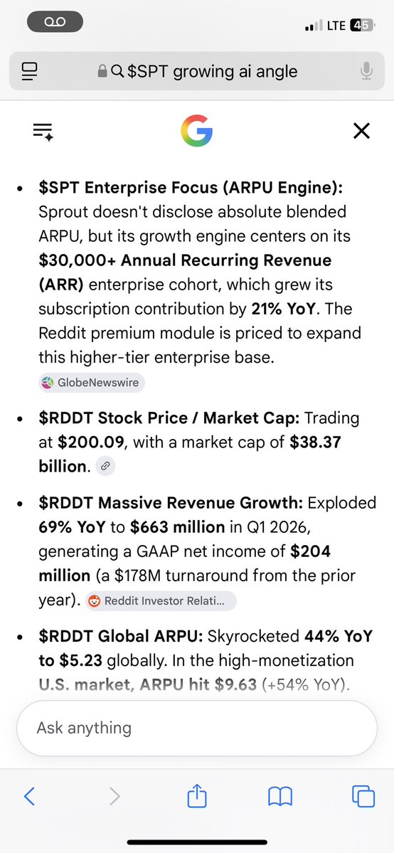HunterAllen4's tweet photo. $SPT 

-60% past year but volume expansions seen. 

Is this the farmers market? No.

DONT MISS THIS SAAS. 

A premium SaaS company trading like the market has already given up on it.

Sprout Social is one of the most interesting beaten-down software names I’m watching.

This is a ~$500M market cap company generating nearly $500M in annual revenue.

A niche AI-powered social intelligence platform with enterprise customers, recurring revenue, improving margins, and a massive opportunity to become the intelligence layer behind how brands understand customers.

Now I’m watching $SPT.

Look at $BRZE, $FRSH, $PD, $PCOR, and even $CRM for the blueprint.

Unlike broad enterprise software companies, Sprout Social is a pure-play social intelligence and management platform.

Tied to Open Ai, Anthropic, and $RDDT
It helps brands publish content, manage conversations, analyze performance, monitor trends, understand sentiment, and turn billions of social signals into actionable business intelligence.

The company sits in a very specific niche:

Social media management + social customer experience + AI-powered consumer intelligence.

Sprout’s goal is becoming the intelligence layer between brands and billions of online conversations.

Its main competitors include:

$SPT vs $SPKL (Sprinklr), Hootsuite, Khoros, Brandwatch, Meltwater, Emplifi, Buffer, and other social SaaS platforms.

But Sprout occupies a unique position.

It is not trying to be the cheapest option.

It is not trying to become a massive all-in-one CX platform.

It is focused on being the premium, easy-to-use intelligence platform for brands that need enterprise-level insights without enterprise complexity.

The biggest opportunity is AI.

Sprout is building AI into the entire platform through Trellis.

Trellis is designed as an AI agent that can analyze social conversations, identify trends, understand sentiment, surface competitive intelligence, and help teams make faster decisions.

This turns Sprout from a social scheduling tool into a real-time business intelligence platform.

The future opportunity:

Every company will need to understand:

• What customers are saying
• Why sentiment is changing
• What trends are emerging
• How competitors are performing
• How AI-generated content is impacting brands

Social data is becoming one of the largest real-time datasets in the world.

The numbers:

• Market cap: ~$500M
• FY2025 Revenue: ~$457.5M (+13% YoY)
• Q1 2026 Revenue: ~$121.5M (+11% YoY)
• Subscription revenue: ~$453M annually
• Gross margins: ~77-80%
• ARR continues expanding
• ~30,000 brands using the platform

The most important growth signal:

Enterprise customers continue expanding.

Customers generating:

• $30K+ ARR: 3,803 customers (+13% YoY)
• $50K+ ARR: 2,022 customers (+18% YoY)

The $30K+ ARR customer base now drives the majority of subscription revenue.

This matters because SaaS companies re-rate when customers expand usage, contracts get larger, and revenue becomes more predictable.

Sprout is increasingly moving toward larger, higher-value enterprise relationships.

The company is also showing improving operating leverage.

Recent trends:

• Non-GAAP operating margins improving
• Operating expenses growing slower than revenue
• Strong gross margins
• Improving free cash flow profile
• Continued focus on efficiency

The valuation is where this gets interesting.

Comparable SaaS companies:

$BRZE: ~$3B market cap
$FRSH: ~$3B market cap
$PD: multi-billion market cap
$PCOR: ~$6B+ market cap

Sprout:

~$500M market cap.

The upside case is the market begins viewing it as an AI-enabled social intelligence platform with enterprise expansion.

The AI opportunity could become the catalyst.

But the setup is interesting.

 $SPT may be one of the more underfollowed ways to invest in AI-powered customer intelligence, social analytics, and enterprise SaaS recovery.

That combination is worth watching.