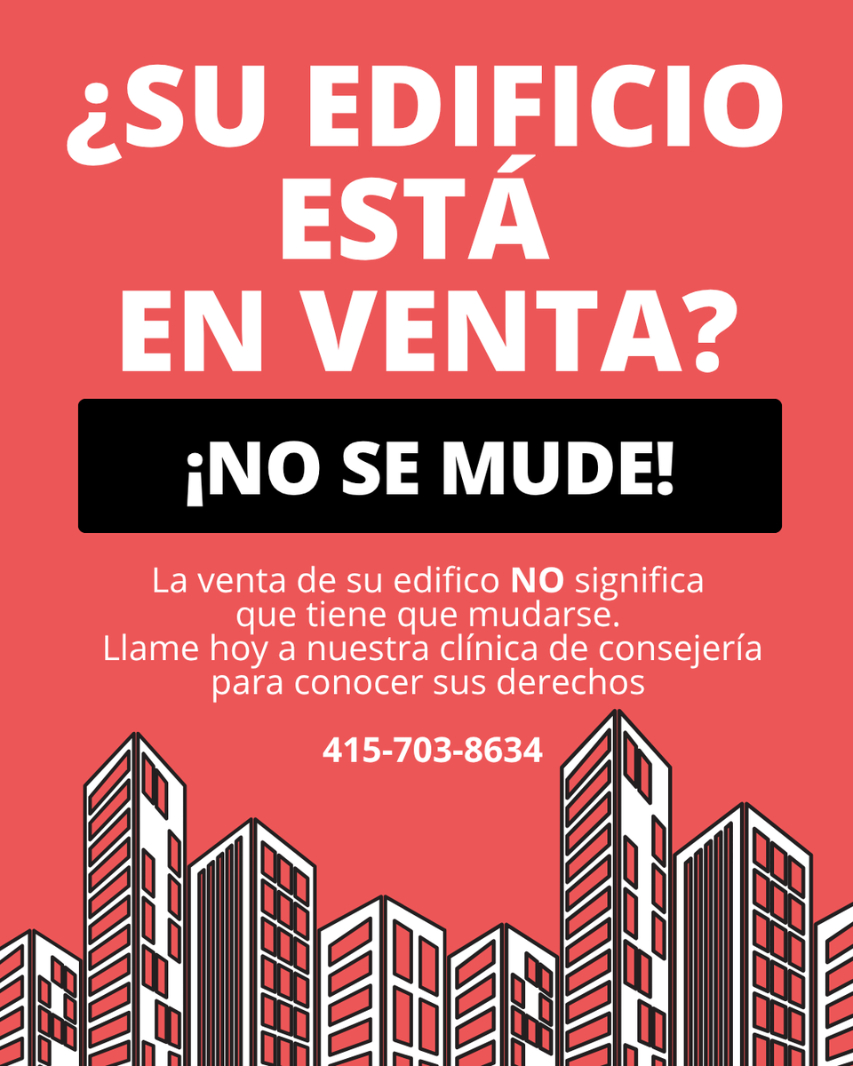 housingrightsSF's tweet photo. If your building is for sale you have rights! You do NOT have to move. Call our counseling clinic for advice 415-703-8534 https://t.co/KQXKADS0Dv