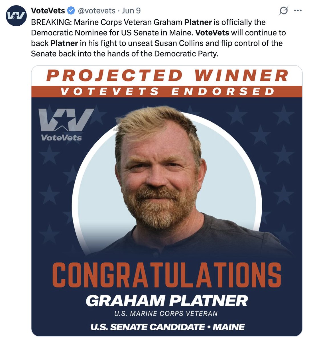 MarkLucasUSA's tweet photo. VoteVets — funded by Soros and Democratic super PACs — endorsed controversial candidate Graham Platner for Senate.

Platner is a combat vet, but old posts show him calling the Army “fat, lazy trash” and mocking a Purple Heart recipient. 

VoteVets spent over $45M supporting Biden/Harris. They’re pouring millions into critical 2026 races and endorsing non-veterans.

@VeteranAction puts veteran policy over politics. Our endorsements are tied directly to real pro-vet legislation like the Veterans’ ACCESS Act and Veterans’ Bill of Rights Act.

Veterans deserve advocates focused on results, not political power.