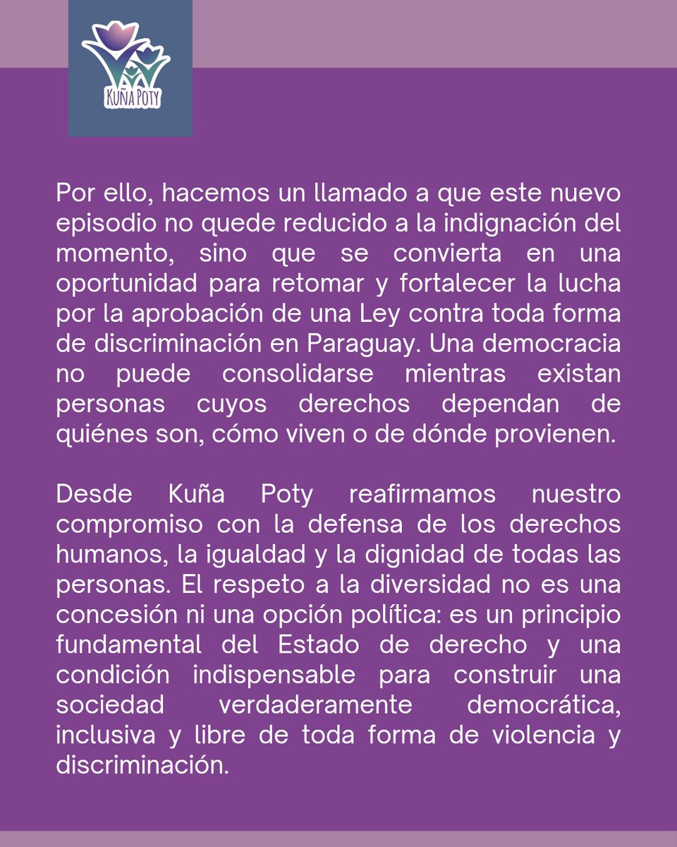MujerPoty's tweet photo. Una democracia no puede consolidarse mientras existan personas cuyos derechos dependan de quiénes son, cómo viven o de dónde provienen.

Reafirmamos nuestro compromiso con la defensa de los derechos humanos, la igualdad y la dignidad de todas las personas. https://t.co/3yKziAMydz