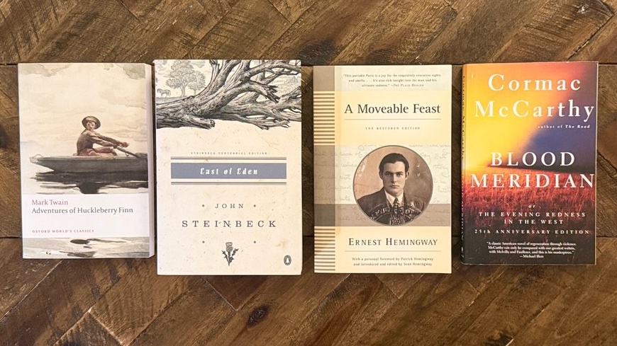 SoulCultivated's tweet photo. One seat left at the dinner party: 

Twain
Steinbeck
Hemingway
McCarthy

Who gets the invite?