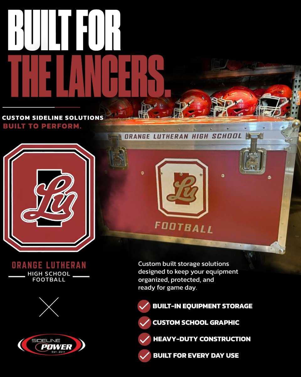 SidelinePower's tweet photo. Built for the Lancers.
Thank you to Orange Lutheran Football for trusting us with a custom storage solution built specifically for your football program.
Every team has different needs. That's why every box we build is customized to fit the way your program operates, from school branding and graphics to secure equipment storage that keeps everything organized and protected.
We appreciate the opportunity to be part of your program.
Want a custom storage solution built for your team? Let's build it together.
https://t.co/pQxHwGPTXQ
#SidelinePower #HighSchoolFootball #FootballEquipment #FootballOperations