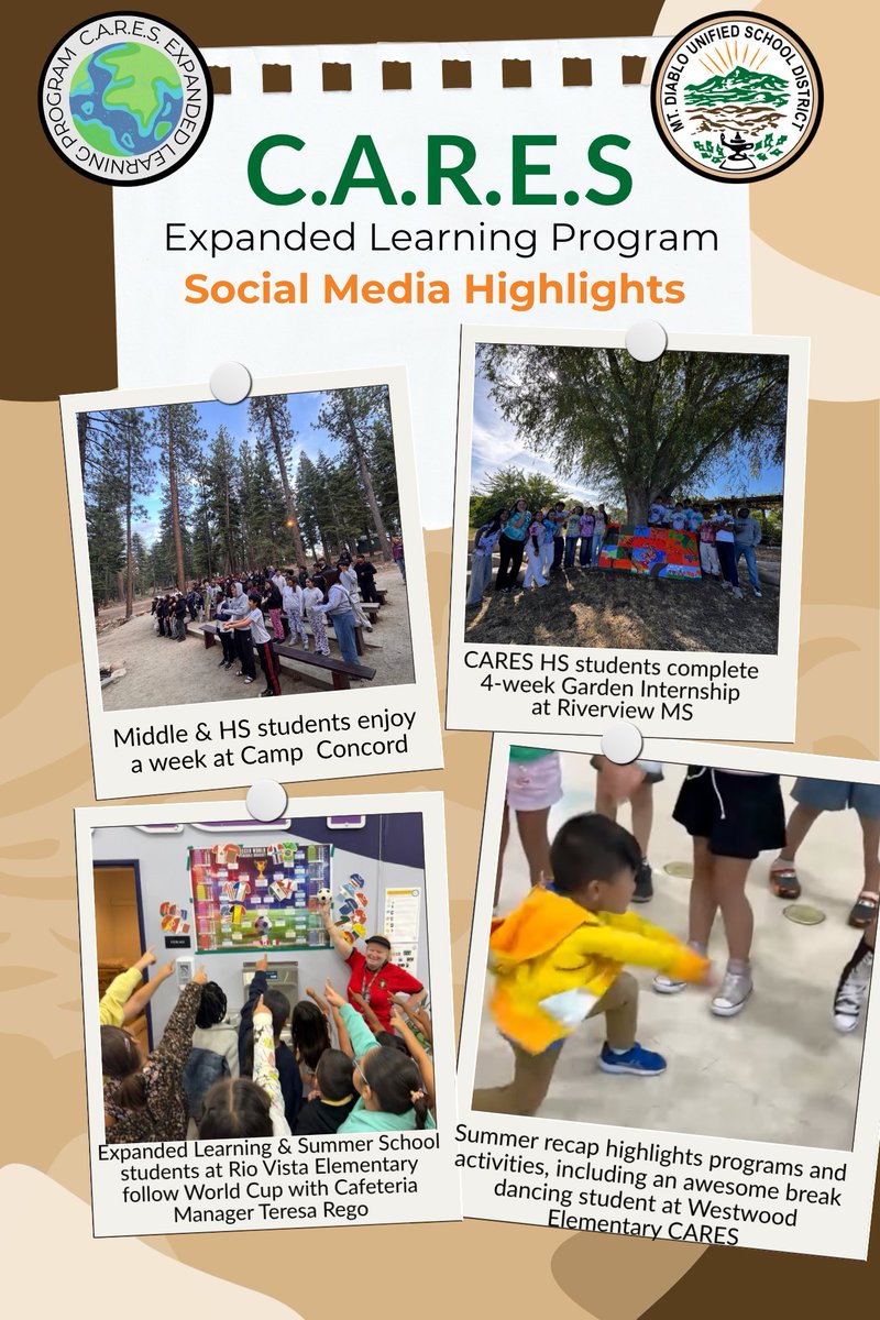 MtDiabloUSD's tweet photo. Now that our 2026 Summer @CARES_ELP program has concluded, here's a look back at some highlights from last week at Camp Concord, the Riverview MS Garden, @RioVistaMDUSD and Westwood Elementary! https://t.co/p2jjdpBgNw