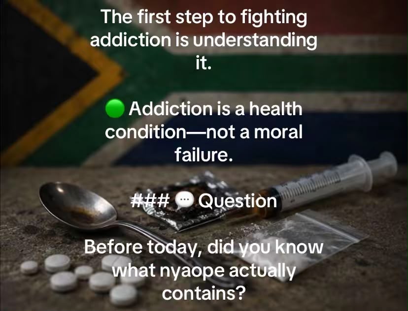 GaziLamiNPO's tweet photo. 🚫 THE DRUG FILES##

# NYAOPE (HEROIN)##

*Recognize the signs. Save a life.***

What is Nyaope?##

# 🎬 Hooked "One packet can destroy an entire family."

#DrugAwareness#StopNyaope#NyaopeAwareness#DrugAbuseAwareness#DrugFreeCommunities#RecoveryIsPossible#MentalHealthMatters https://t.co/WazkfMnFPi
