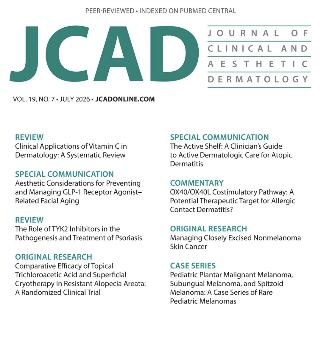 JCADermatology's tweet photo. The July 2026 issue of JCAD is now available! Access the digital edition here: https://t.co/l7vuyw4AjF

#dermatology https://t.co/VXhYIwRu39