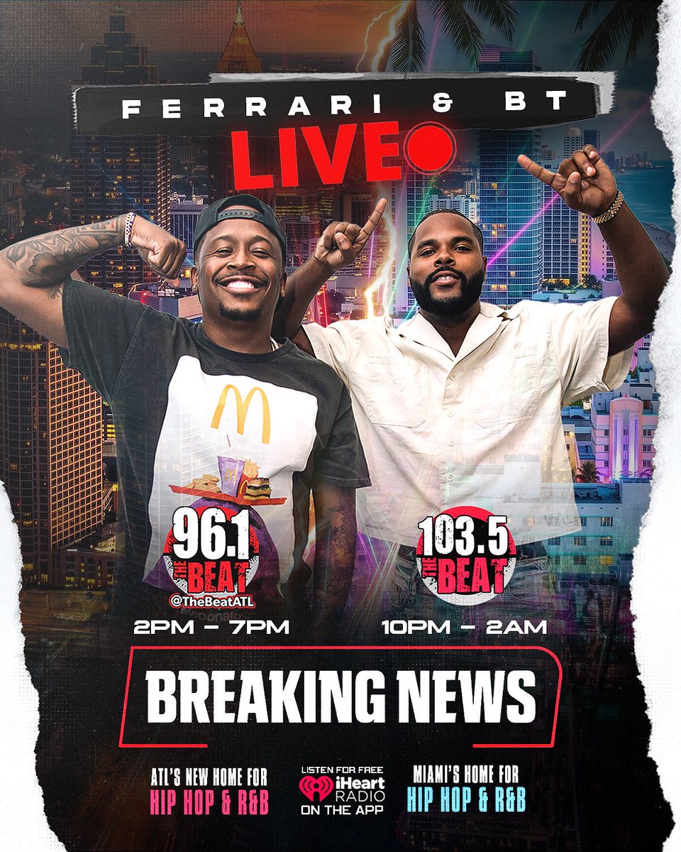 FerrariSimmons's tweet photo. Me &amp; @YouKnowBTYSE LIVE - Weekdays

Monday - Friday @theBeatATL 2p - 7p
Monday - Friday @1035TheBEAT 10p - 2a https://t.co/RsdklQ1eGI