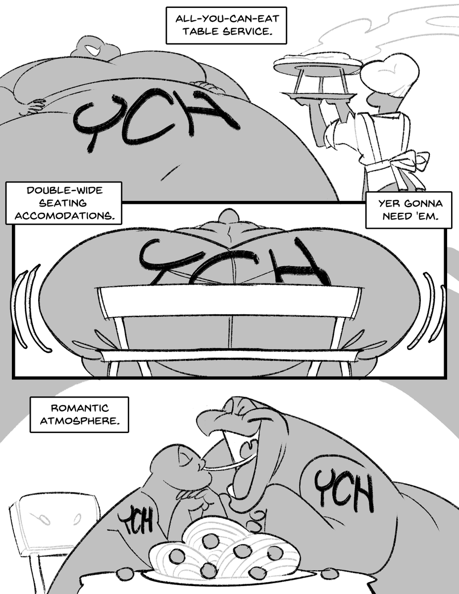 WeirdMidnight's tweet photo. I wanna give a quick preview of the multi-slot YCH comic I'll be holding  auctions for LATER THIS MONTH! Auction will be open to P-TRONS ONLY  (any paid tier) 

#weightgain #vore #inflation https://t.co/iMHCwVyAcu