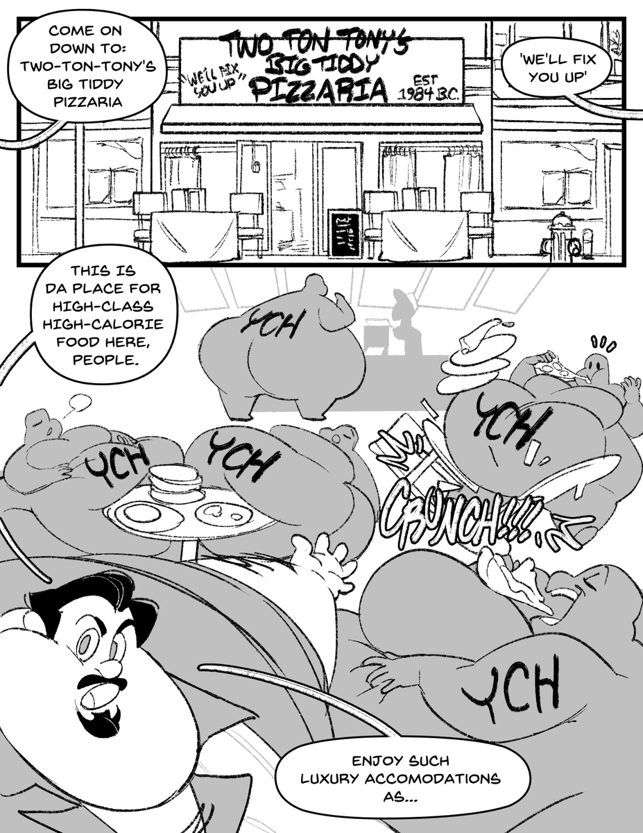 WeirdMidnight's tweet photo. I wanna give a quick preview of the multi-slot YCH comic I'll be holding  auctions for LATER THIS MONTH! Auction will be open to P-TRONS ONLY  (any paid tier) 

#weightgain #vore #inflation https://t.co/iMHCwVyAcu