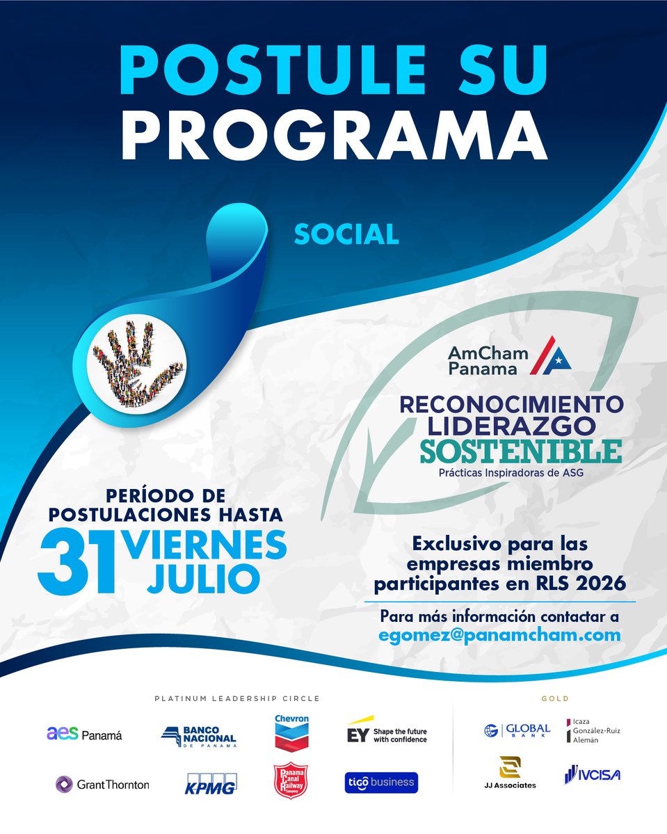 panamcham's tweet photo. Estimadas empresas miembro postulantes al Reconocimiento Liderazgo Sostenible 2026: Postulen sus programas ASG hasta el 31 de julio y destaquen sus iniciativas que contribuyen al desarrollo sostenible desde la gestión empresarial.
#AmChamPanama #ASG #RLS https://t.co/KXuFZXsXHA