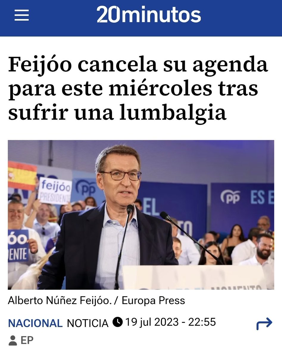OCavadas_Tw's tweet photo. Feijóo, que canceló su agenda en plena campaña en 2023 por una lumbalgia sin renunciar a un céntimo de tu sueldo, te dice ahora que si tú caes enfermo deberías cobrar menos https://t.co/OgOx9XZvMl