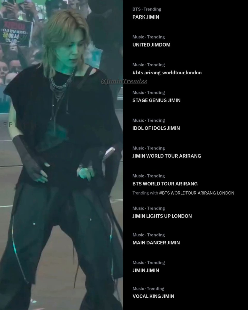 JiminTrendss's tweet photo. PARK JIMIN 🔥 
UNITED JIMDOM
STAGE GENIUS JIMIN
IDOL OF IDOLS JIMIN
JIMIN WORLD TOUR ARIRANG
JIMIN LIGHTS UP LONDON
MAIN DANCER JIMIN
JIMIN JIMIN
VOCAL KING JIMIN
#JIMIN #JIMINxDIOR #지민
#BTS_WORLDTOUR_ARIRANG_LONDON https://t.co/GQGwTt6sxb