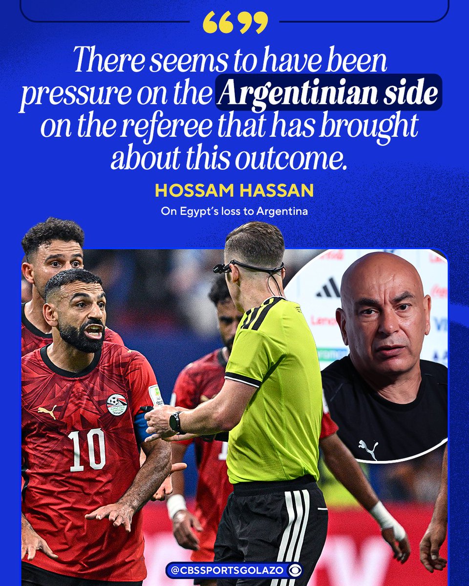 CBSSportsGolazo's tweet photo. Egypt head coach Hossam Hassan was furious with the officiating in the loss to Argentina 😬 https://t.co/DWiY5POFCz
