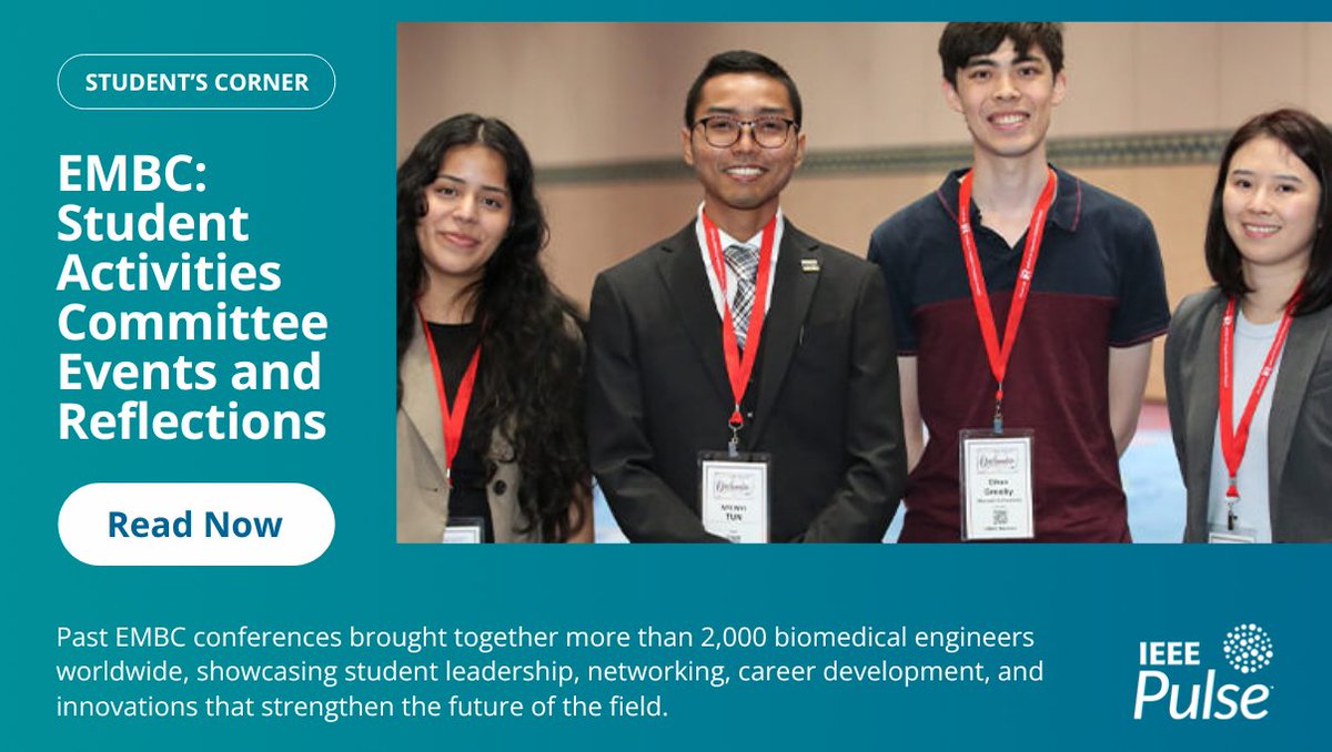 IEEEembs's tweet photo. Students are at the heart of #EMBC! 🌍

This @IEEEEMBS PULSE article reflects on Student Activities Committee events that have fostered networking, #mentorship, leadership, and lifelong connections across past EMBC conferences.

Read more: https://t.co/g2pFrtThvS

#IEEE #MedTech https://t.co/wFff6kEnYa