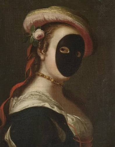 cornu__copia's tweet photo. She is wearing a Venetian mask called moretta. The mask was held on by her teeth, which prevented her from talking, this was considered flirtatous and increased her mysterious appeal. https://t.co/O36XZQEl3m