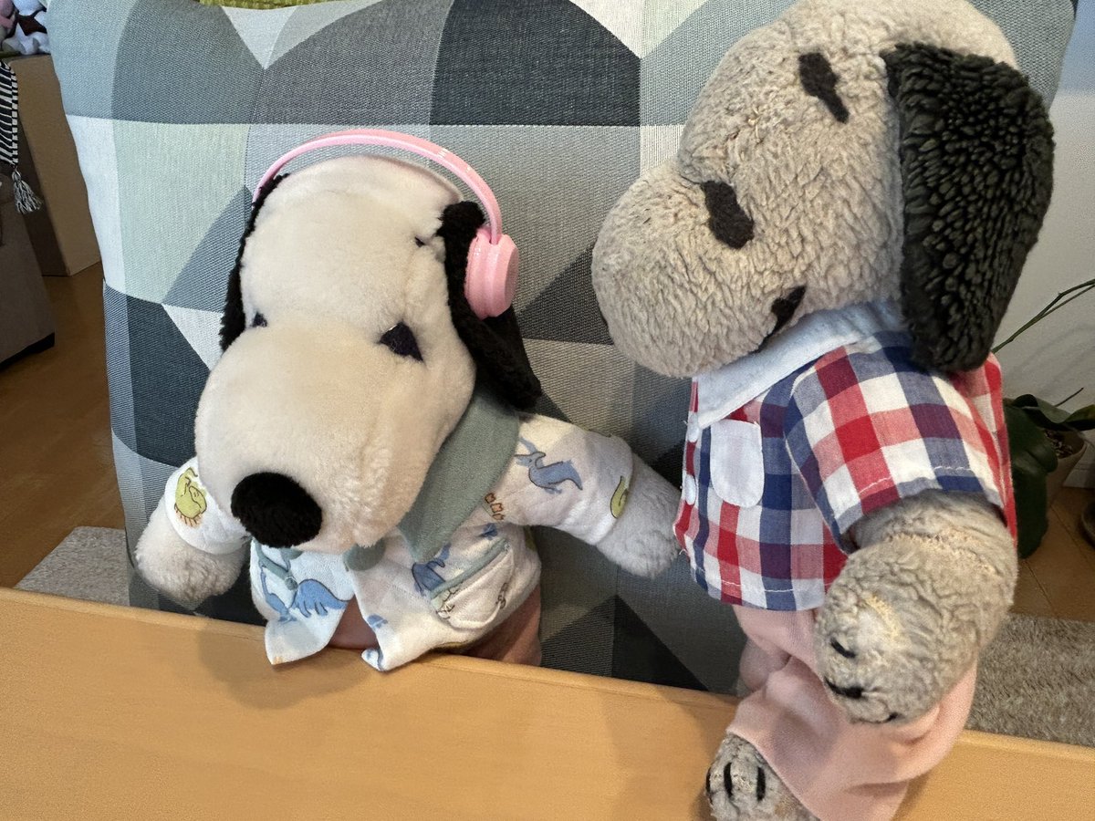 nihaonukun's tweet photo. おはようございます😃

スヌ「あっ、ヌー君、何を持ってるの⁉️」

スヌ君、これで音楽🎵を聴くんだよ🌸
どうかな❓聞こえるかな?
スヌ君には、ちょっと小さいかな⁉️🤣 https://t.co/tvdrOX02ci
