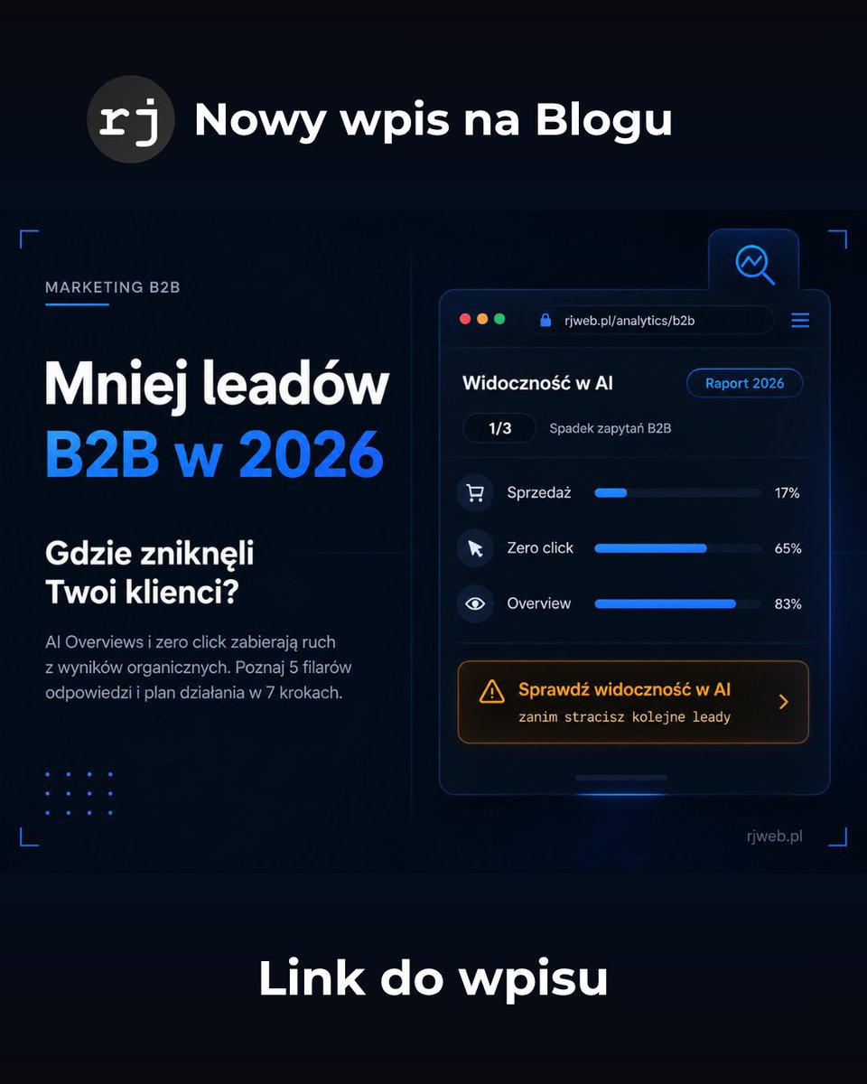 rjoachimiakPL's tweet photo. 83% wyszukań z AI Overview kończy się zero kliknięć. Realny spadek leadów B2B ma przyczynę, nie jest wyrokiem na marketing: https://t.co/Morc1CKXaK #b2b https://t.co/3XglZknluS