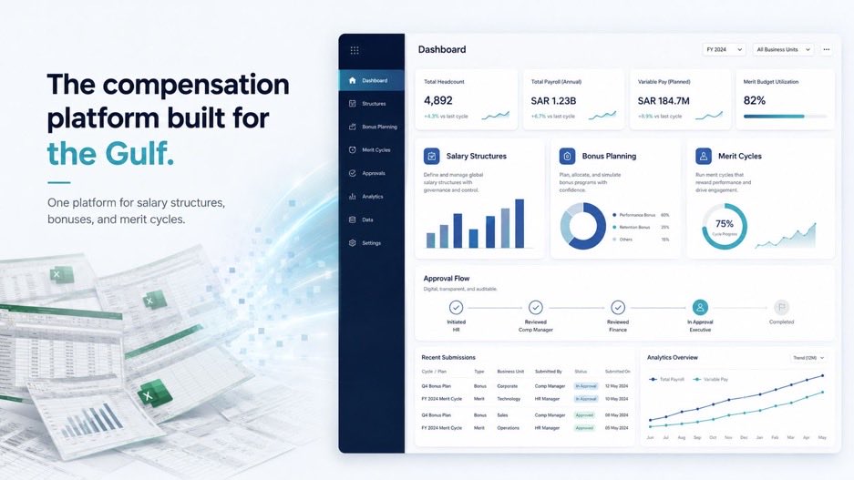 totalrewardapp's tweet photo. The compensation platform built for the Gulf. 

Design salary structures, run merit cycles, and manage bonuses in one bilingual system. 

Start building fair pay today. https://t.co/JGPtr0T6J6
