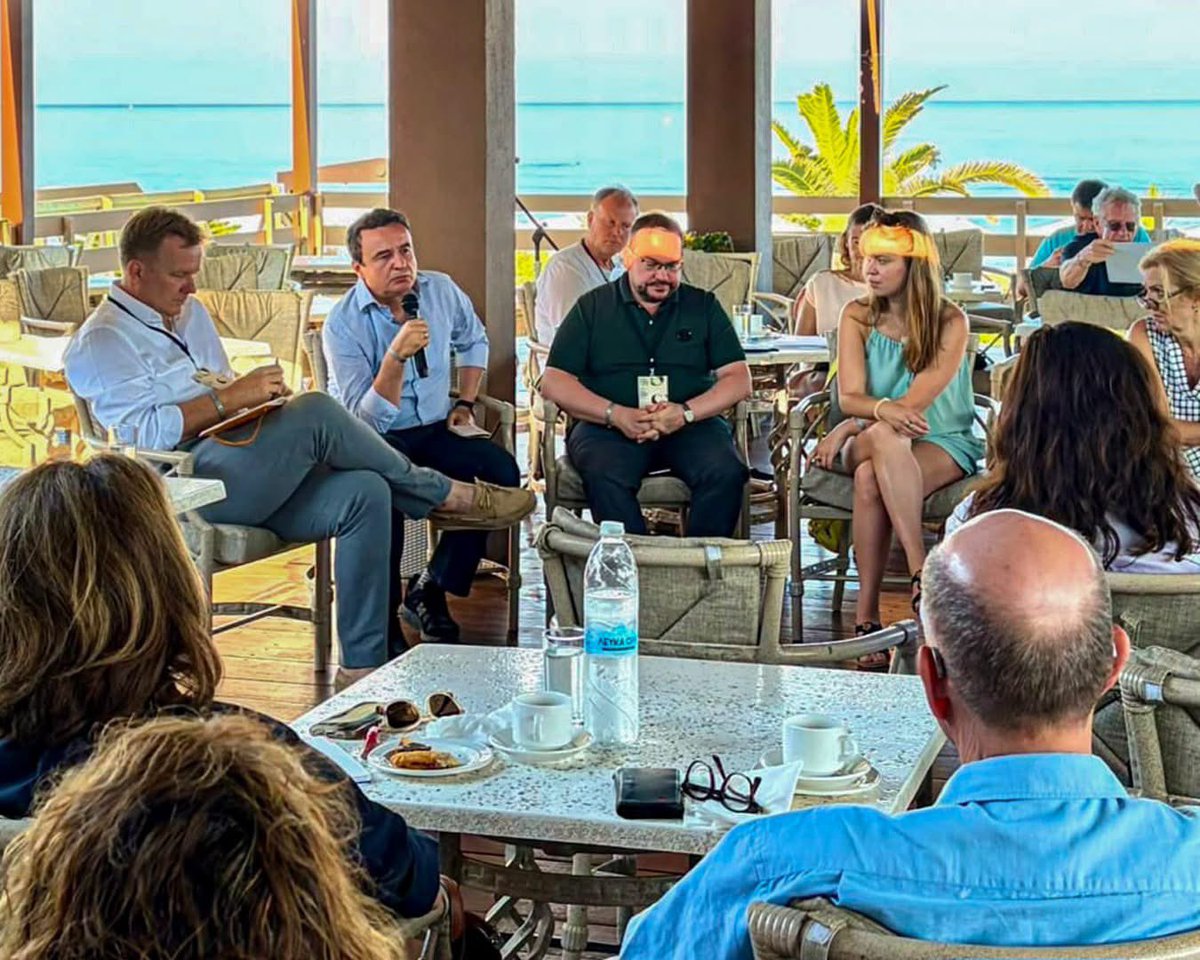 albinkurti's tweet photo. I had the pleasure of participating, at the invitation of former Greek Prime Minister George Papandreou, in the 28th SYMI Symposium in Greece, this year titled “Achilles’ Wrath and Cassandra’s Warning: Empowering Democracy and Taming Power.”

The Symposium brought together diplomats, policymakers, intellectuals, activists, and representatives of international organizations to discuss some of today’s most pressing global challenges, from peace and security in an increasingly multipolar world to attacks on democracy and human rights, ongoing wars, and the impact of artificial intelligence.

I also took part in the panel “Frontline Democracies: The Balkans, Ukraine and More,” where I emphasized that Europe begins at home for every country and ends at the front lines in Ukraine; that today’s struggle is not an external clash of civilizations, but an internal clash of conscience against reaction; and that autocrats are people born in the wrong century, whose premodern tendency for a mercantilist monarchy cannot prevail over the democratic republic.