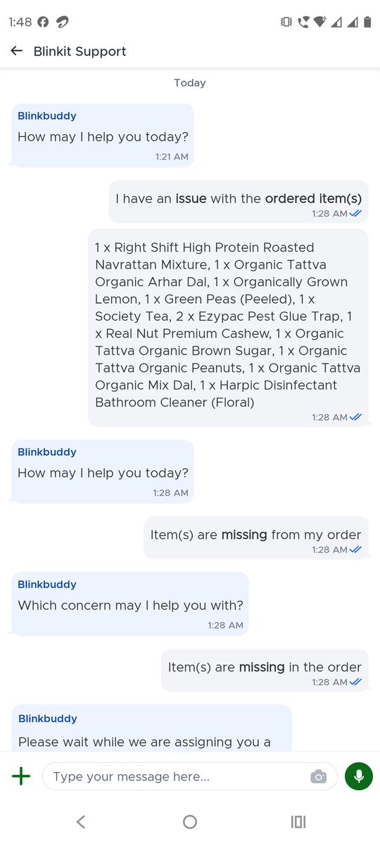 ishaileshjha's tweet photo. @zomato @letsblinkit @blinkitcares

I ordered approx. 5k value stuff from Blinkit today, received items a bit late (after 30+ minutes).
Was checking items quality and quantity and found few items are missing.
Shared this concern on Chat, however executive labelled me Liar. https://t.co/yOVYKFPlzg