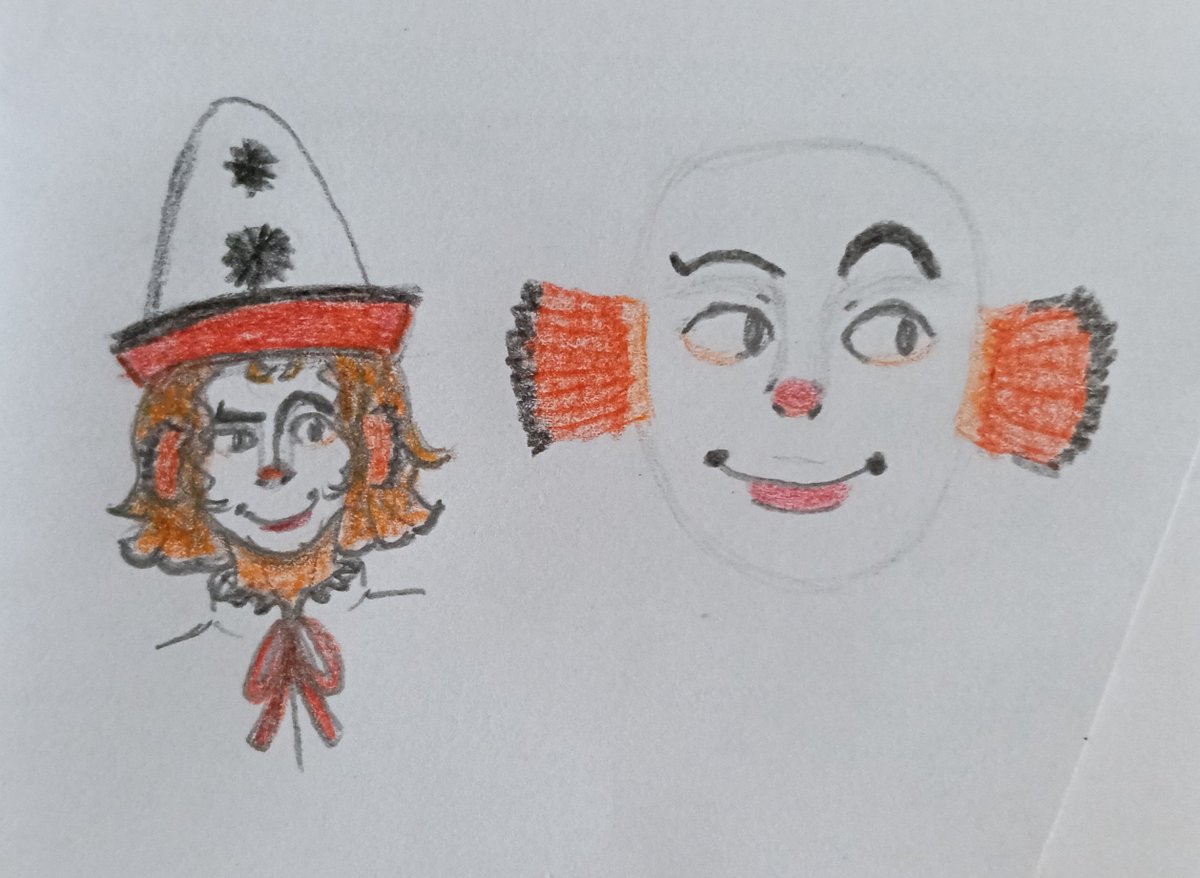 SelisScribbles's tweet photo. drew close-ups of their clown makeup 
yep those fin ears are painted red too #clownfishOC #whitefaceclown https://t.co/nayuwGIvkU