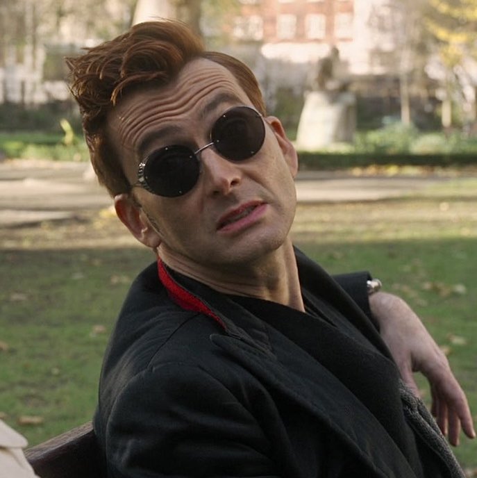 1941crowley's tweet photo. the decision to give crowley red hair (instead of going with the dark hair from the books) is truly one of the best things ever. peak character design. https://t.co/2xpGT6fkjl