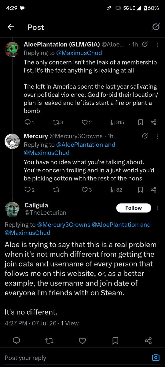 AloePlantation's tweet photo. @TheLecturian @Mercury3Crowns @MaximusChud Rather than responding to me quoting the tweet you're literally tagging in the responses, you've deleted and re-commented this same clearly false characterization of my point 3 times

What the fuck is wrong with you? https://t.co/LY7k4WVjRE