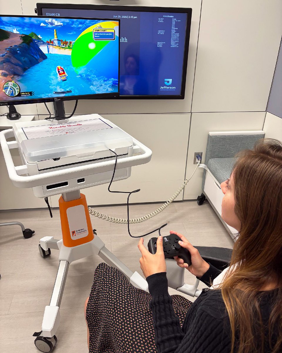 GamersOutreach's tweet photo. Meet "Kirby", the newest GO Kart at @KimmelCancerCtr 🎮🏥

Kirby will give oncology patients a way to play, connect, and recharge during infusion appointments.

Thanks to @humble for making this placement possible! https://t.co/ZxWoQBLOE4