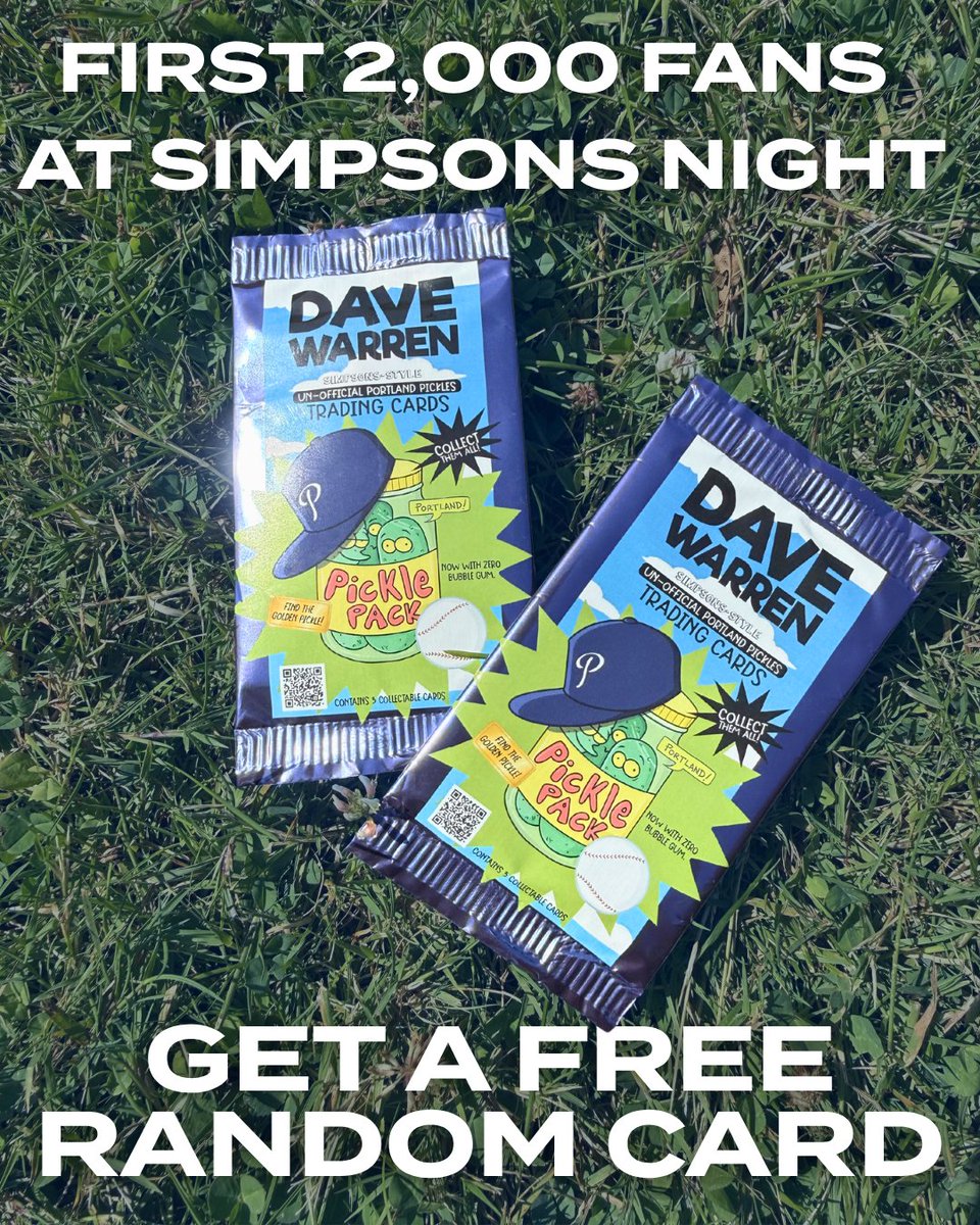 picklesbaseball's tweet photo. We're teaming up with Simpsons animator Dave Warren for LIMITED EDITION Simpsons Style Pickles cards for Simpsons Night on Sunday, July 12th!

Collect Portland icons like Mayor Keith Wilson, Portugal the Man lead singer John Gourley, Dillon T. Pickle, and more! Be one of the first 2,000 fans to get a free random card! Full packs will also be available to purchase at the merch tent!

Learn more here - https://t.co/2tFrTsTcYL