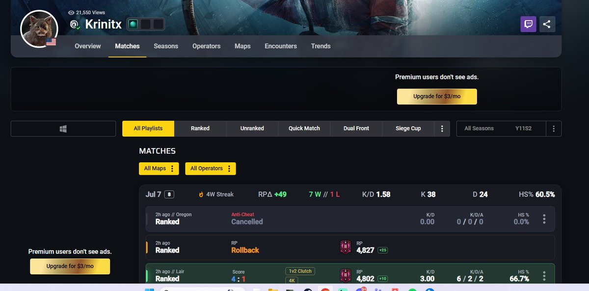 Capakan's tweet photo. Apparently this mf was cheating and finally got banned, UBISOFT HE WAS CHEATING FOR MONTHS AT LEAST and now for $1 he'll be back in the ranked pool with a new account :) 

FUCK YOU we new anticheat @Ubisoft --battle eye is SHIT https://t.co/qenM6cGGap