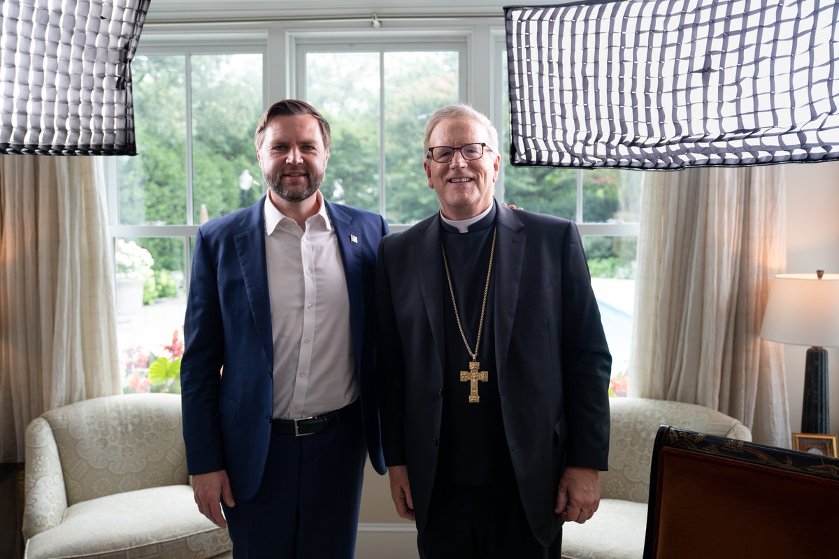 BishopBarron's tweet photo. Friends, it was an honor to have Vice President Vance as my next guest on Bishop Barron Presents. https://t.co/T3XhK1InND