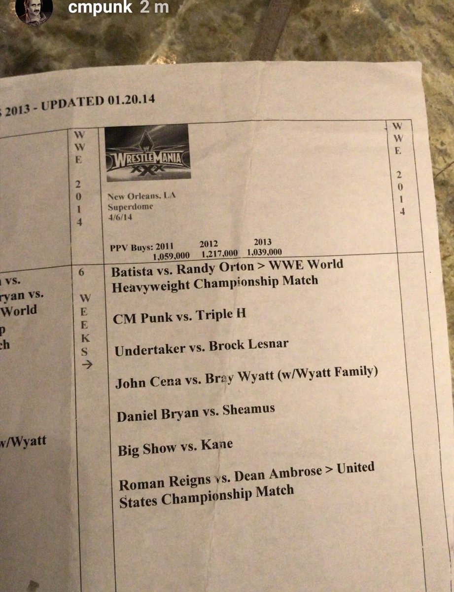 FadeAwayMedia's tweet photo. 2 years ago today Cm Punk leaked the original plans for WrestleMania 30 😭 https://t.co/FI5c4OYCeC
