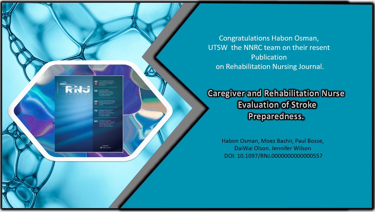 NnrcUtsw's tweet photo. #UTSWNeuroICU #NursingResearch #AANN #JNN #UTSWNeurology @DaiwaiO84145 #UTSW Congrats Habon Osman, NNRC Enspire Nurse intern and her team on their publication On ARN "Caregiver and Rehabilitation Nurse Evaluation of Stroke Preparedness" https://t.co/fm8qj6BGQJ https://t.co/azUs71p25z